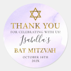 Sticker Rond Bat mitzvah Pastel Purple Merci Or
