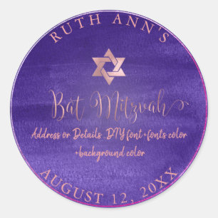 Sticker Rond Bat mitzvah PixDezines, Aquarelle violette violet