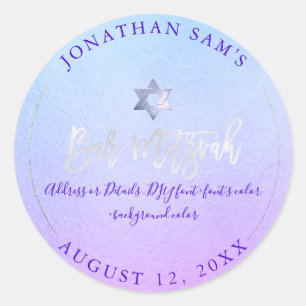 Sticker Rond Bat mitzvah PixDezines, Platinum+Électrique Violet