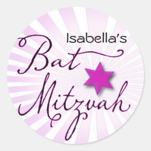 Sticker Rond Bat mitzvah rose et pourpre de starburst