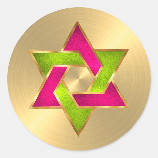 Sticker Rond Bat mitzvah rose Lime Star de David Gold (Devant)