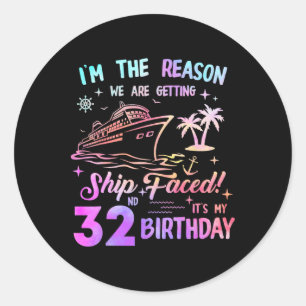 Sticker Rond Bateau à 32 ans Croisière pour 32 ans Croisière