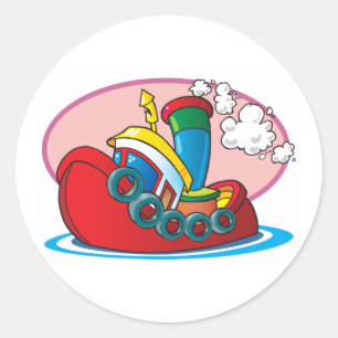 Sticker Rond Bateau à moteur à dessin animé
