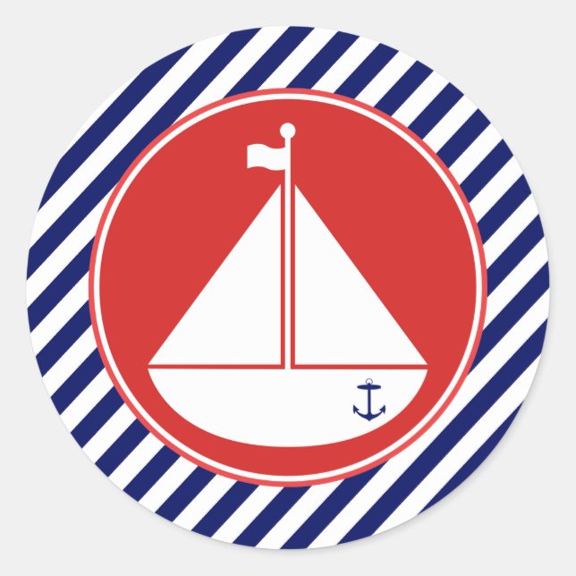 Sticker Rond Bateau à voile bleu et rouge (Devant)