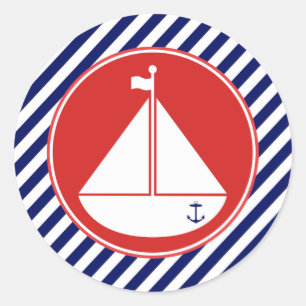Sticker Rond Bateau à voile bleu et rouge