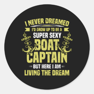 Sticker Rond Bateau à voile Super Boat Captain