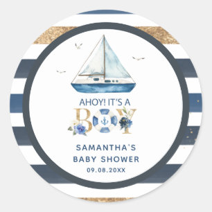 Sticker Rond Bateau bleu nautique Ahoy C'est un garçon Douche F