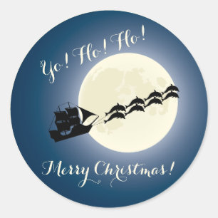 Sticker Rond Bateau de pirate de Père Noël avec des vacances 