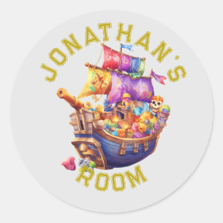 Sticker Rond Bateau de pirate mignon personnalisé 