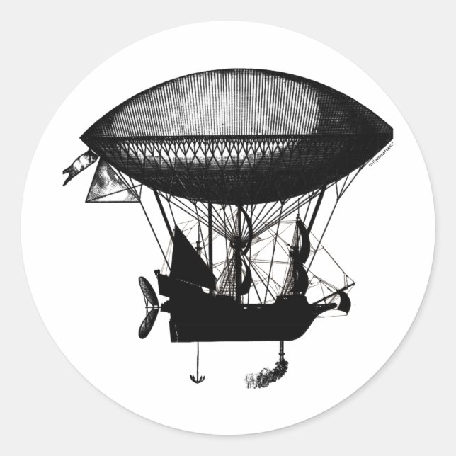 Sticker Rond Bateau de pirate Steampunk (Devant)