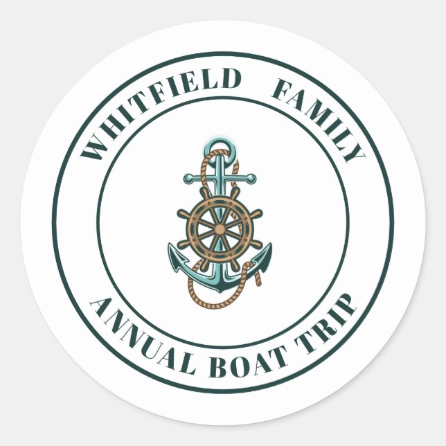 Sticker Rond Bateau d'été de la famille nautique personnalisée (Devant)