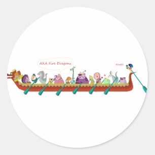 Sticker Rond Bateau Dragon - Dragons de Feu