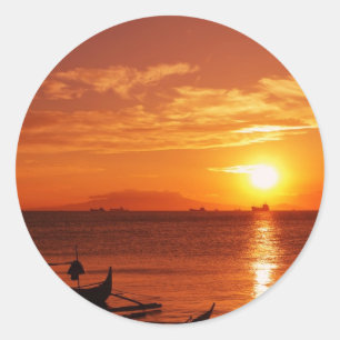 Sticker Rond bateau et coucher de soleil