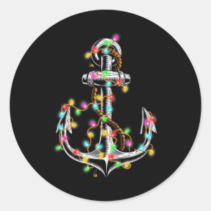 Sticker Rond Bateau Noël Lumières Ancre Père Noël Voile