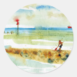 Sticker Rond Bateau rouge à Mundesley, Norfolk