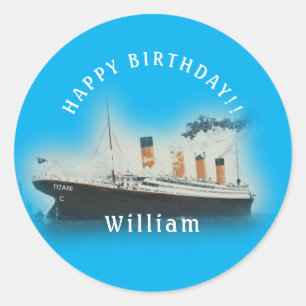 Sticker Rond Bateau Titanic Blue Birthday White Star Line