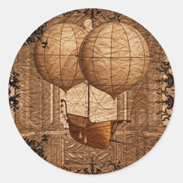 Sticker Rond Bateau victorien Grunge Steampunk (Devant)