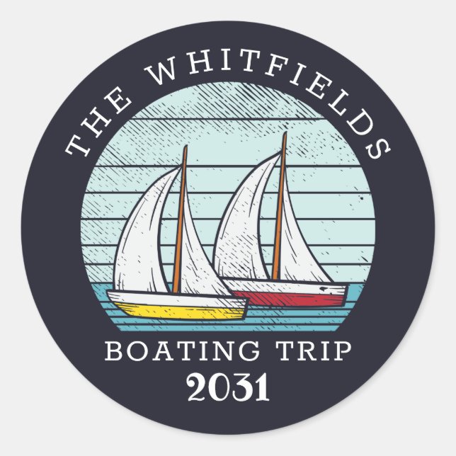 Sticker Rond Bateau Voile Personnalisé Famille Vacances d'été (Devant)