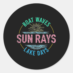 Sticker Rond Bateau Waves Sun Rays Lake Days les années 70 Rétr
