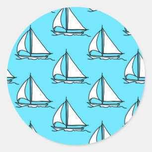 Sticker Rond Bateaux À Voiles Sur La Mer Bleue Motif