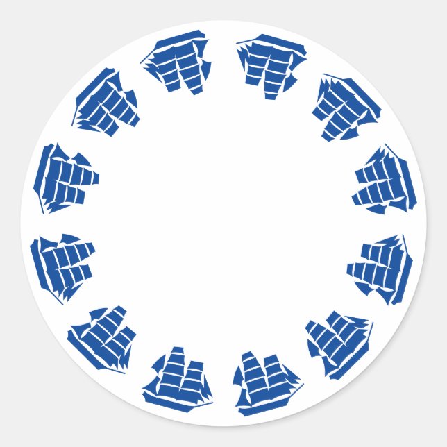 Sticker Rond Bateaux bleu marine encadrent une côte vierge (Devant)