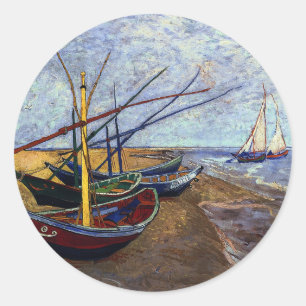 Sticker Rond Bateaux de pêche sur la plage