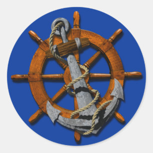 Sticker Rond Bateaux nautiques roue et Ancre