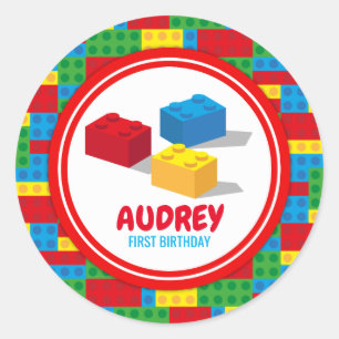 Sticker Rond Bâtiment Bloc Construire et Jouer Anniversaire col