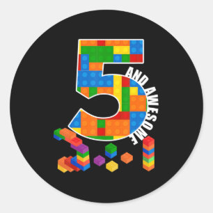 Sticker Rond Bâtiment Blocs Briques 5 ans Awesome Anniversaire