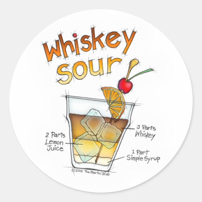 STICKER ROND BÂTIMENTS - WHISKEY SOUR RECEPE COCKTAIL ART (Devant)