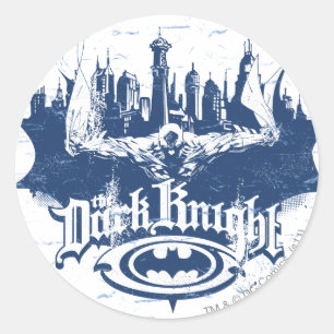 Sticker Rond Batman Dark Knight   Logo bleu Cityscape