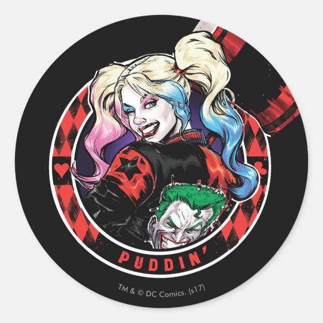 Sticker Rond Batman | Harley Quinn Winking With Mallet (Devant)