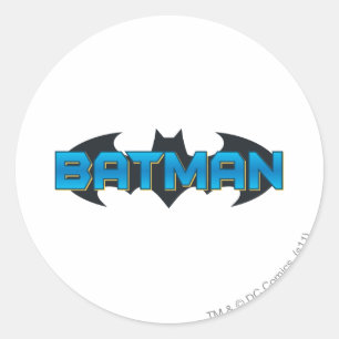 Sticker Rond Batman Logo de nom bleu