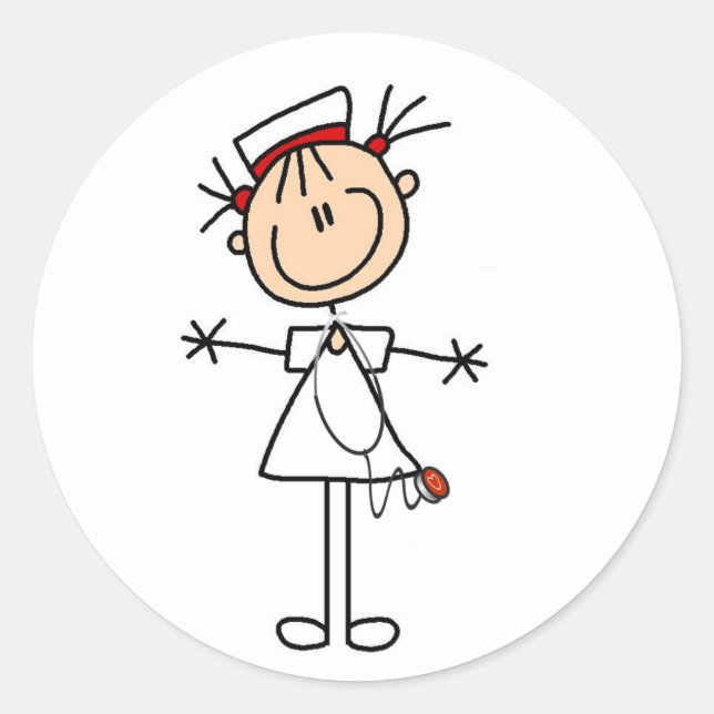 Sticker Rond Bâton blanc femelle Figure Infirmière 2 Cadeaux (Devant)