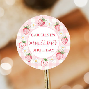 Sticker Rond Bâton d'anniversaire de la première fraise de la b