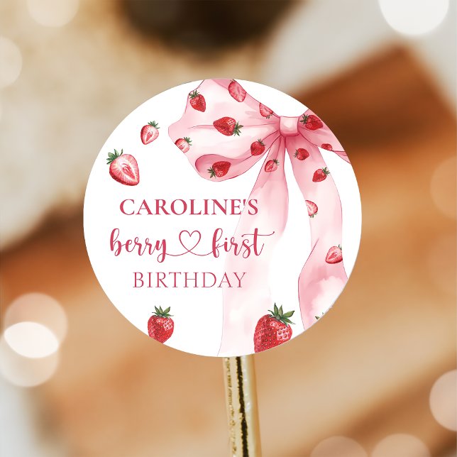 Sticker Rond Bâton d'anniversaire de la première fraise de la b (Créateur téléchargé)