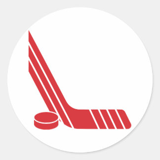 Sticker Rond Bâton de hockey et palet rouge minimal