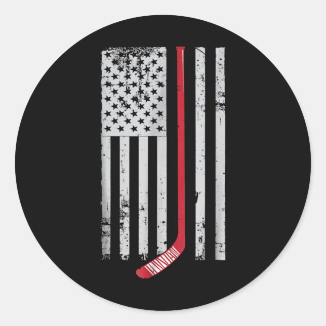 Sticker Rond Bâton de hockey rouge drapeau américain Hockey USA (Devant)