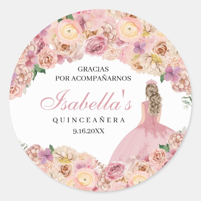 Sticker Rond Bâton rond rose pâle Quinceanera classique (Devant)