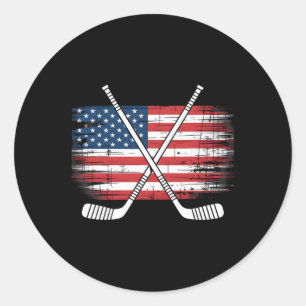 Sticker Rond Bâtons de hockey Drapeau Américain Patriotique en 