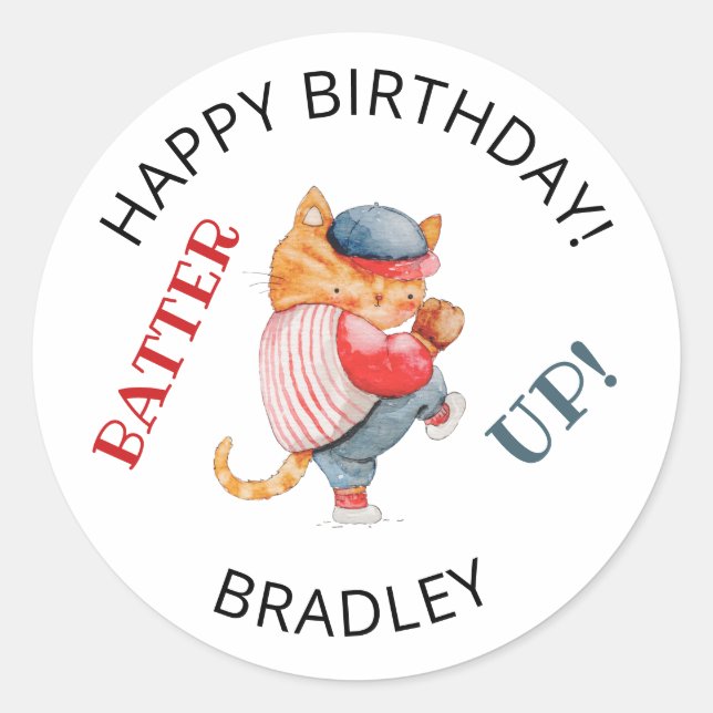 Sticker Rond Batter ! Baseball Sports Boys fête d'anniversaire (Devant)