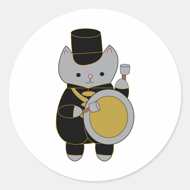 Sticker Rond Batterie de Marquage de tambour Chat Noir Jaune Or (Devant)