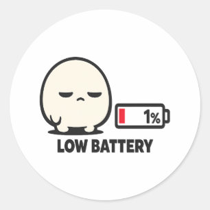 Sticker Rond Batterie faible 1% - Minimaliste Personnage Mignon
