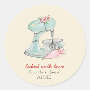 Sticker Rond Batteur à gâteau "Cuisiné avec amour" pêche