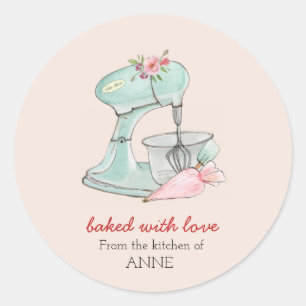 Sticker Rond Batteur à gâteau "Cuisiné avec amour" rose pâle Ba