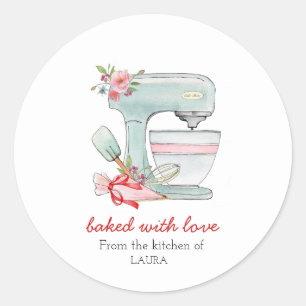Sticker Rond Batteur à gâteaux et poche à douille "Cuisiné avec