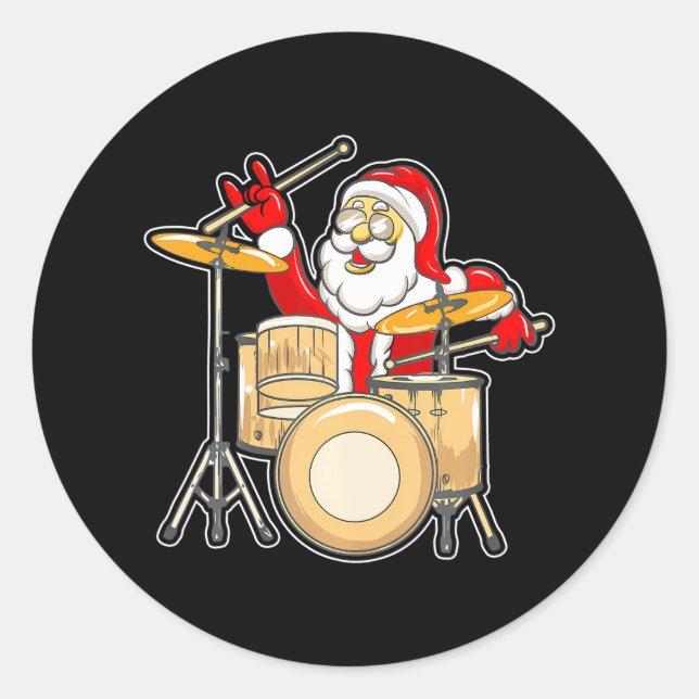 Sticker Rond Batteur Père Noël Funny Christmas Père Noël Jouer  (Devant)