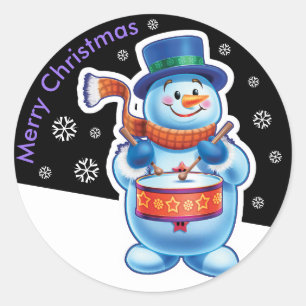 Sticker Rond Batteur rond de minuit de bonhomme de neige