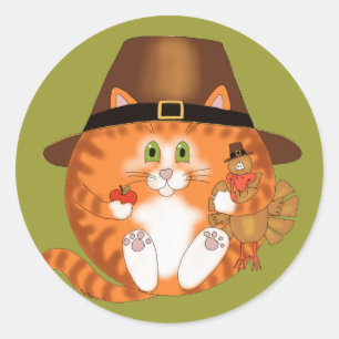 Sticker Rond Bauble Cat Thanksgiving