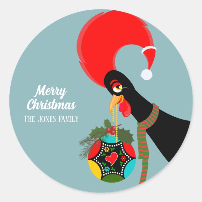 Sticker Rond Bauble de Noël du coq portugais (Devant)